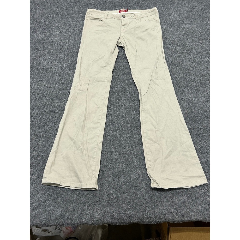 Dickies Pants Womens Size 9 Khaki Flare Leg Low Rise Stretch Twill Casual Skater
